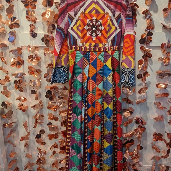 NWT Multicolor A-line Long Slv Printed Maxi Dress - Picture 8 of 10